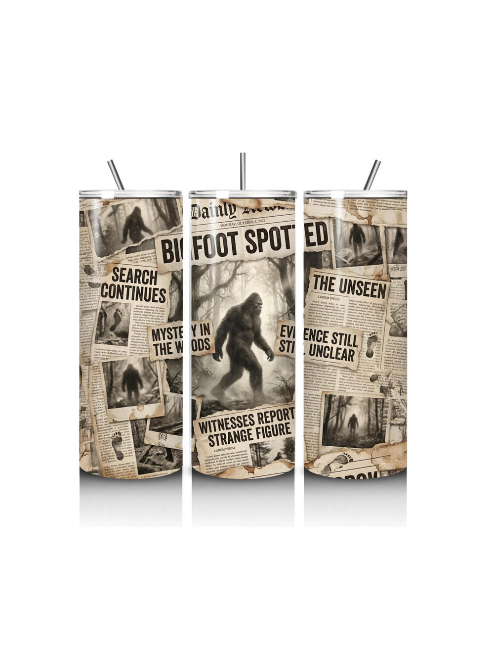 20 oz Bigfoot Spotted Stainless Steel Tumbler with Lid, Straw - Cryptid
